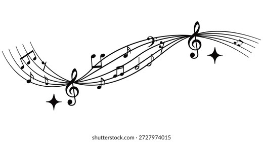 Las notas de la música de la onda aislaron, fondo de las notas musicales. Notas musicales Ondas de melodía de notas musicales y canciones.