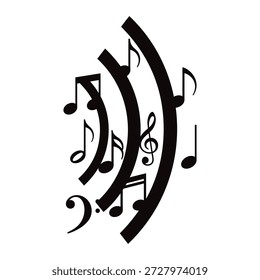 Las notas de la música de la onda aislaron, fondo de las notas musicales. Notas musicales Ondas de melodía de notas musicales y canciones.