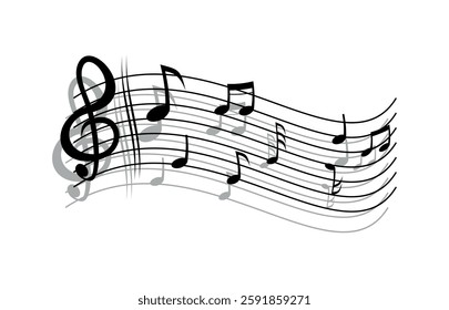 Music notes wave isolated on black colour