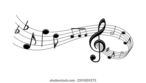 Music notes wave isolated on black colour