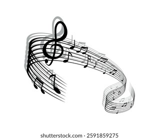 Music notes wave isolated on black colour