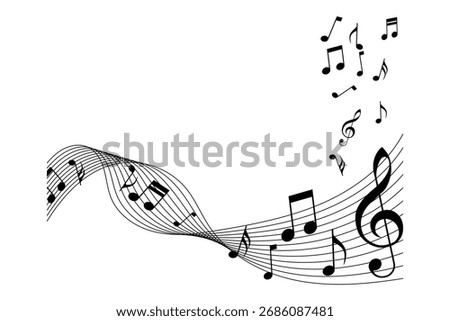 Music notes wave line icon vector. Musical notes wave line with Music music keys icon set on white background. Vector illustration.
