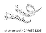 Music notes in wave line, musical wave line sign symbol. vector illustration isolated on white background.