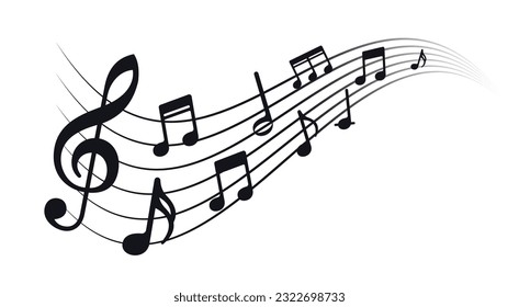 Notas musicales con líneas de onda. Línea minimalista de notas de melodía vectorial.