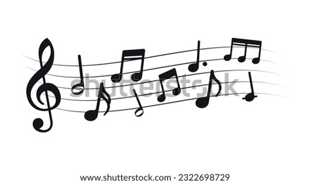 Music notes with wave lines. Minimalistic vector melody notes line.