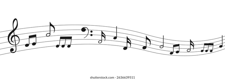 Music notes wave on white background. Music notes concept. Vector illustration.