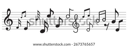 Music notes wave set, group musical wave abstract background. Music notes icon set. musical note wave music notes melody silhouette vector. melody music symbol vector, sound note line icon. 