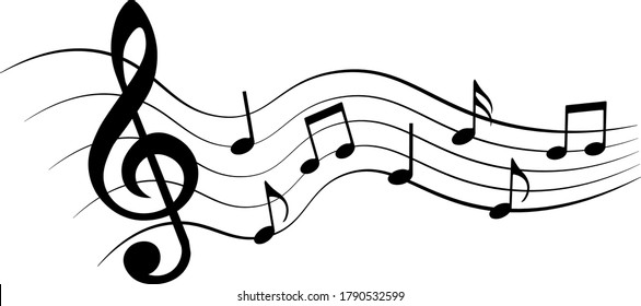 Music notes wave, vector illustration.