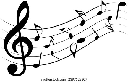 Music notes wave, vector illustration.