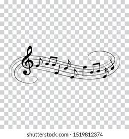 Music notes, music waves, musical design elements, vector illustration.