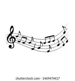 Music notes waving, music background, vector illustration