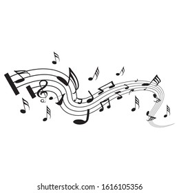 Music notes waving, music background, vector illustration icon