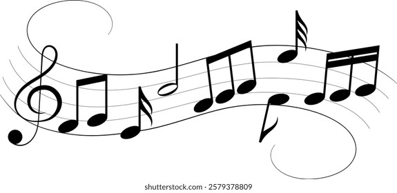 Music notes in wavy lines. Vector illustration. EPS 10