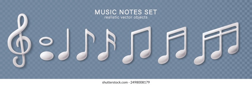 Music notes white color isolated on background. Collection musical symbol.