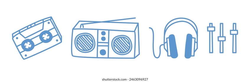 Music Object and Instrument Blue Line Element Vector Set