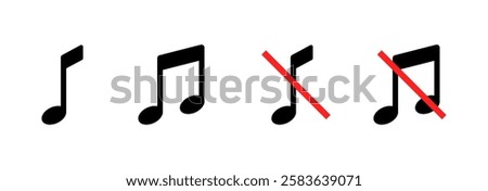 Music, music off icons. Silhouette and flat style. Vector icons.