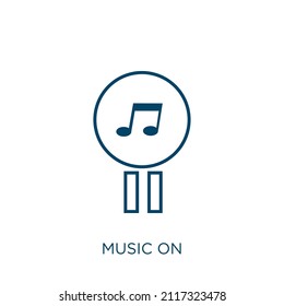 music on icon. Thin linear music on outline icon isolated on white background. Line vector music on sign, symbol for web and mobile