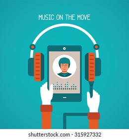 Music on the move vector concept in flat style