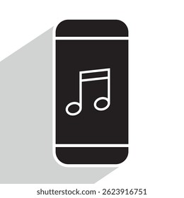 música no ícone do telefone, nota na tela, ilustração vetorial 