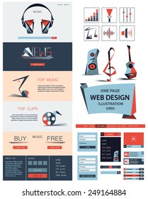 Music One Page Web Design + Illustration, UiKit