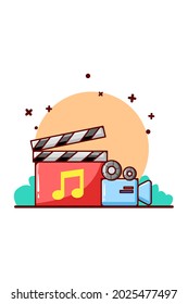 Music online and camera video cartoon illustration