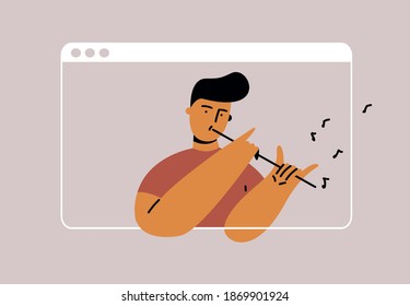 Music online course. Distance learning. Flat vector illustration.
