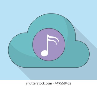 Music online represented by music note inside cloud icon. Colorfull and Flat illustration