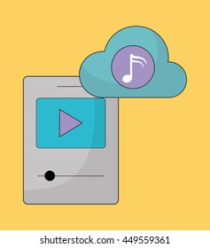 Music online represented by play, cloud, music note and mp3 icon. Colorfull and Flat illustration