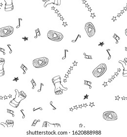 Los servicios de música en línea son un patrón sin fisuras. Fondo musical de los doodles vectoriales