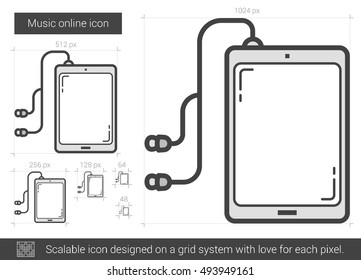 Music online vector line icon isolated on white background. Music online line icon for infographic, website or app. Scalable icon designed on a grid system.