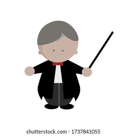 Music orchestra conductor in tuxedo suit with baton icon vector illustration.