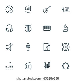 Music Outline Icons Set. Collection Of Soundless, Wireless, Equalizer And Other Elements. Also Includes Symbols Such As Sounds, Melody, Timbrel.