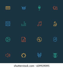 Music Outline Icons Set. Collection Of Phonograph, Equalizer, Soundtrack And Other Elements. Also Includes Symbols Such As List, Piano, Bit.