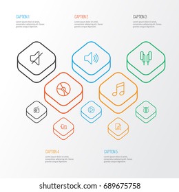 Music Outline Icons Set. Collection Of Plastic, Template, Circle And Other Elements. Also Includes Symbols Such As Soundtrack, Folder, Plastic.
