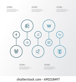 Music Outline Icons Set. Collection Of Orator, Template, Stringed And Other Elements. Also Includes Symbols Such As Wireless, Mute, Speaker.