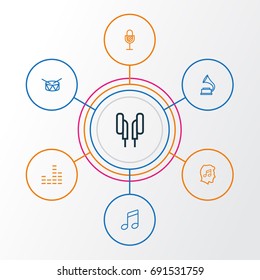 Music Outline Icons Set. Collection Of Melody, Phonograph, Cover And Other Elements. Also Includes Symbols Such As Equalizer, Notes, Music.