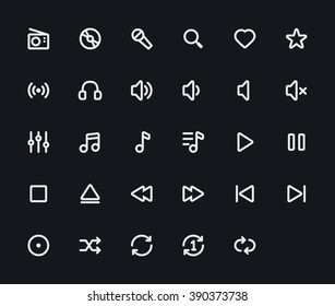 Music outline vector icons. 29 Icons, 4 pixel stroke & 48x48 resolution