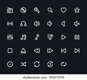 Music outline vector icons. 29 Icons, 4 pixel stroke & 48x48 resolution