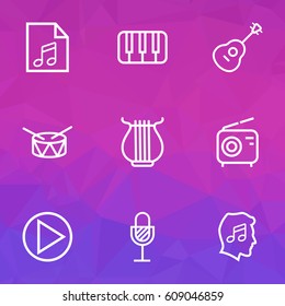 Music Outlines Set. Collection Of Circle, Soundtrack, Strings And Other Elements. Also Includes Symbols Such As Lover, Sound, Piano.