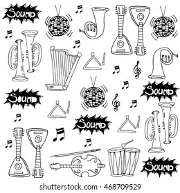Music pack hand draw doodles vector illustration