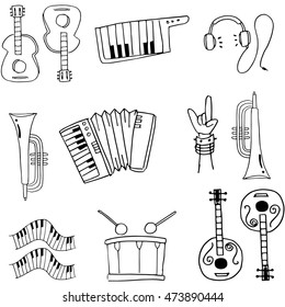 Music pack object doodles vector art illustration