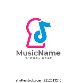 Ilustración del icono del vector con el logotipo del reloj de música. Plantilla de diseño del logotipo de Padlock Music