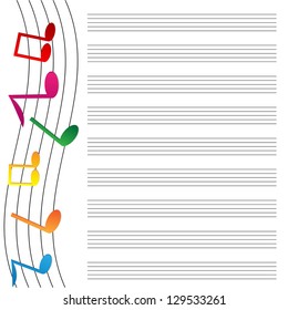 music paper is decorated by varicoloured notes