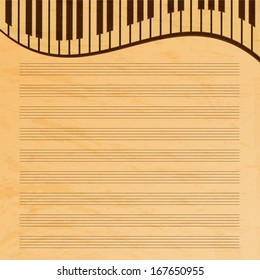 music paper decorated with keys.old music paper.grunge effect.musical background.vector