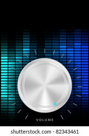 Music Party Background - Amplifier Volume Knob and Blue Equalizer on Dark Background