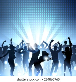 Music Party Background with silhouettes of dancing people  - Vector