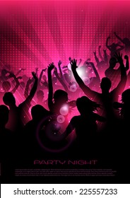 Music Party Background with silhouettes of dancing people  - Vector