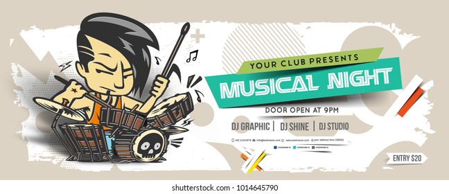 Music party Banner, flyer, magazine cover & poster template, vector illustration. 