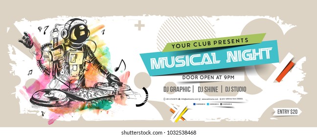 Music party Banner, flyer, magazine cover & poster template, vector illustration. 