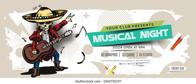 Music party Banner, flyer, magazine cover & poster template, vector illustration. 